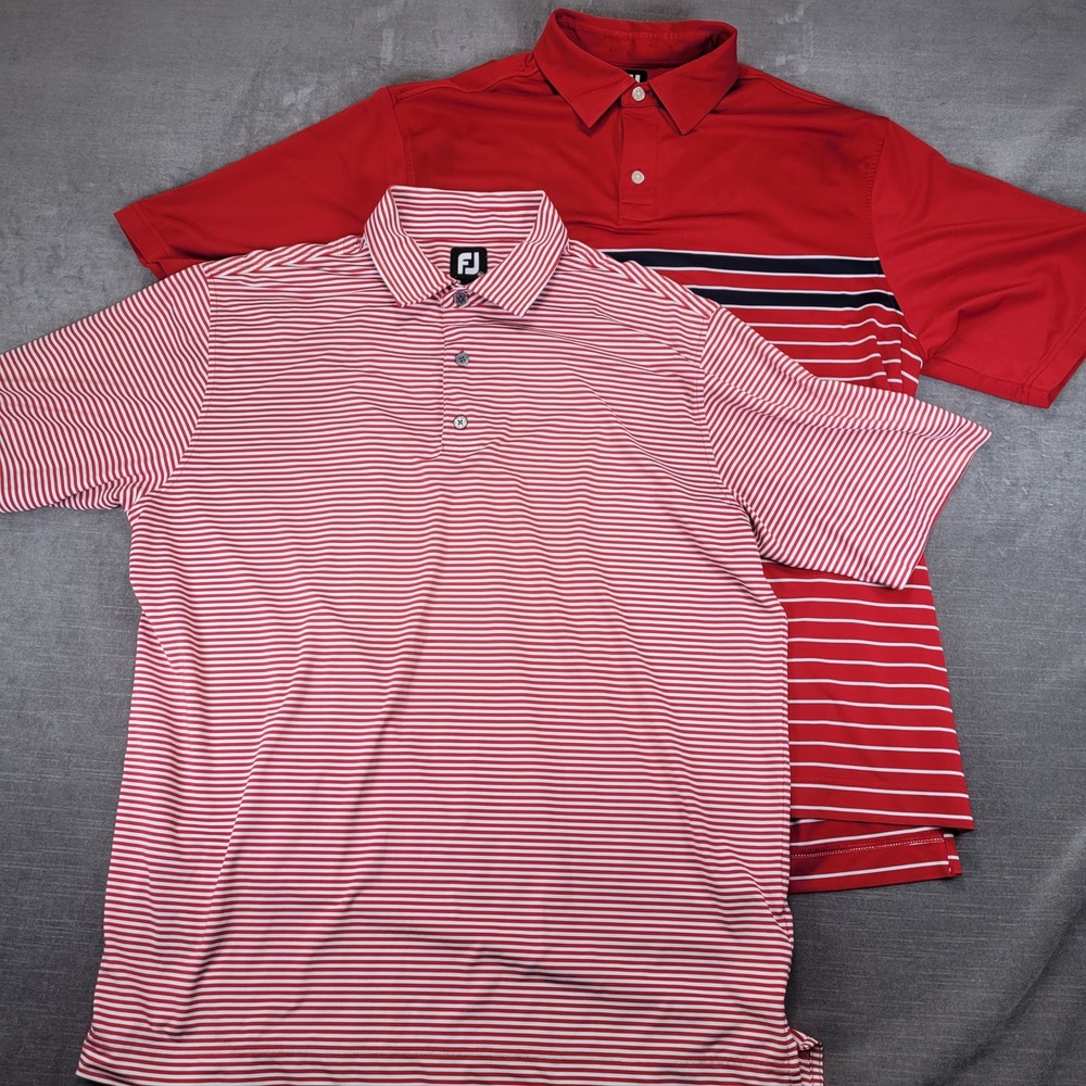 FootJoy Mens XL Golf Polo Shirts Lot of 2 Red White Striped Short Sleeve FJ Logo